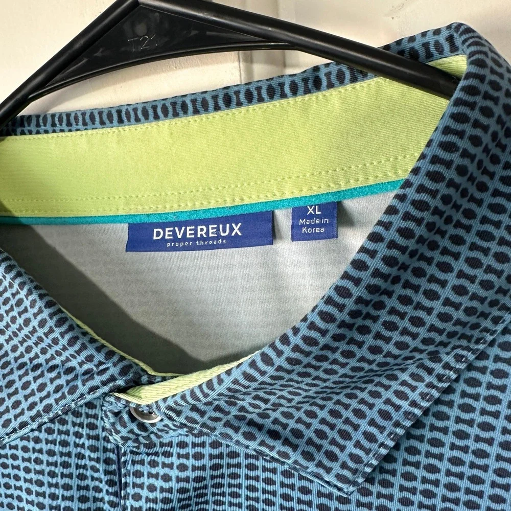Devereux Golf Polo Shirt Moisture Wicking Blue Patterned Stripe Athletic Mens XL